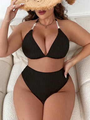 Biquíni Feminino com Textura Canelada e Detalhe com pérolas