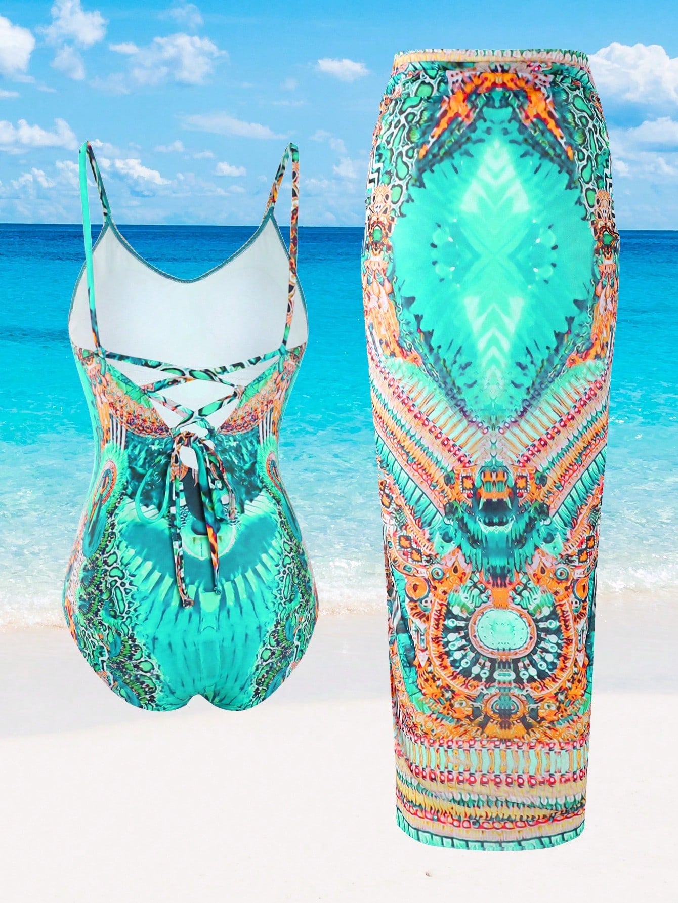 Maiô com saída de praia feminino e estampado Adriely