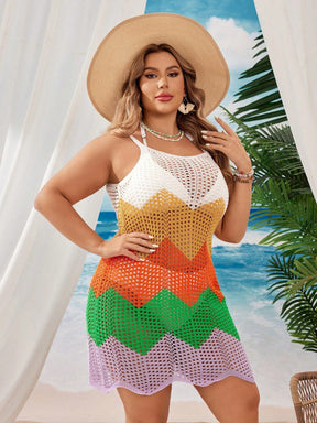 Saída de Praia Feminina Tricotada em Blocos de Cores - Helena