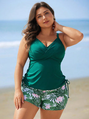 Tankini Feminino com Laterais Ajustáveis e Shorts Estampado