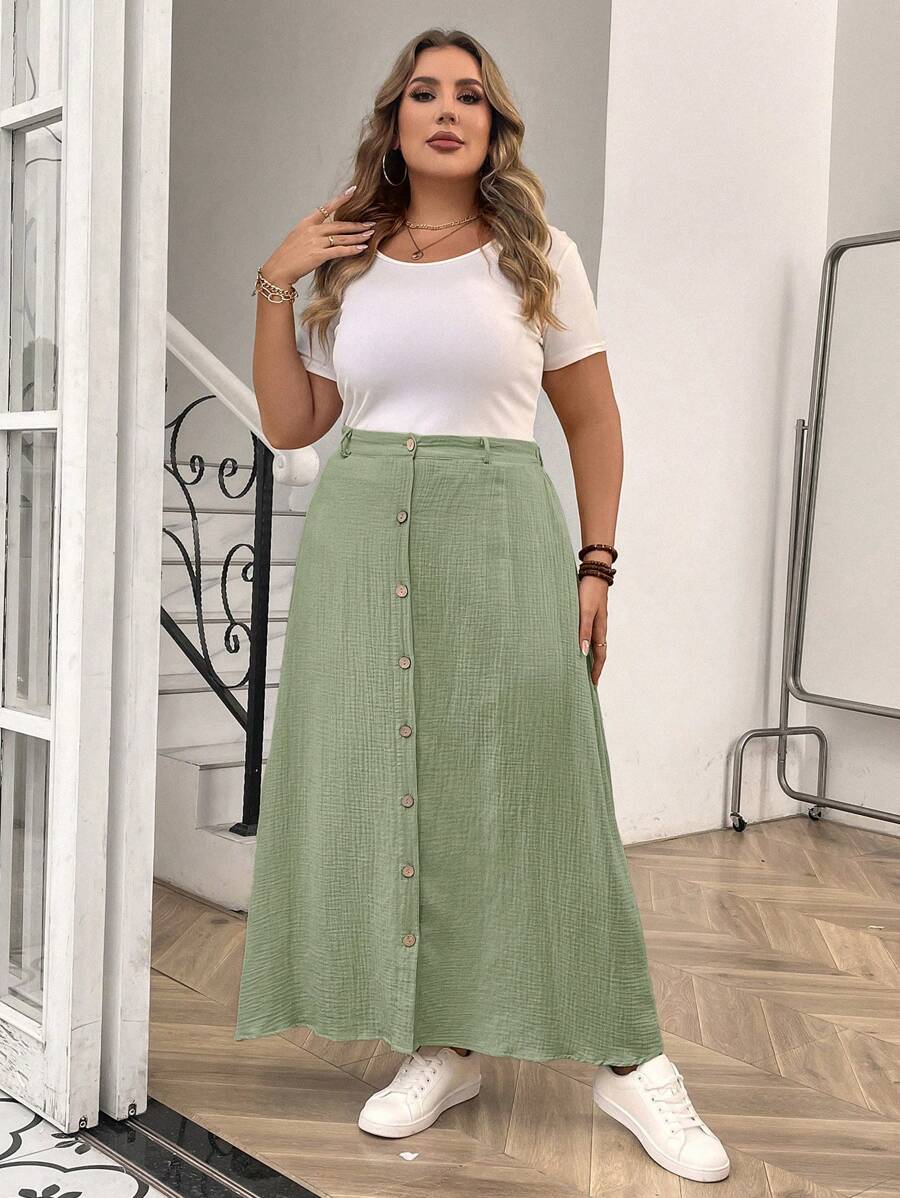 Saia Feminina de Algodão Comprimento Médio com Botões - Rossela