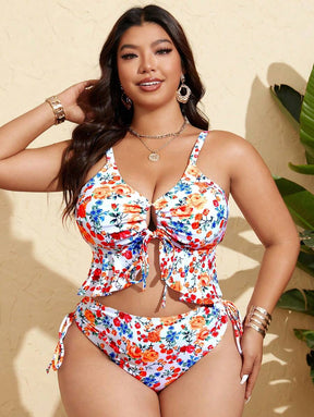 Tankini Feminino com Babado no Busto, Amarração Lateral, Fenda