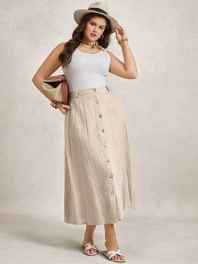 Saia Feminina de Algodão Comprimento Médio com Botões - Rossela