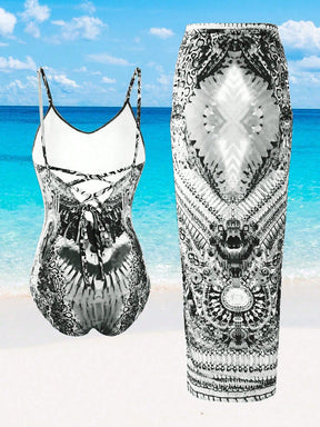 Maiô com saída de praia feminino e estampado Adriely