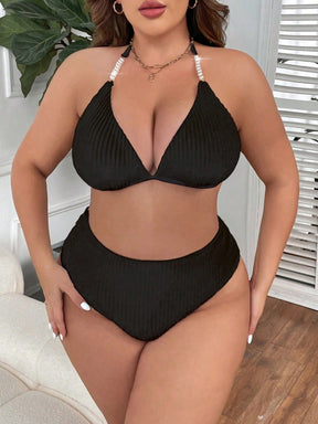 Biquíni Feminino com Textura Canelada e Detalhe com pérolas