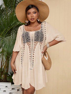 Vestido de Cobertura Feminino com Inserções em Crochê e Mangas Fluidas - Beatriz