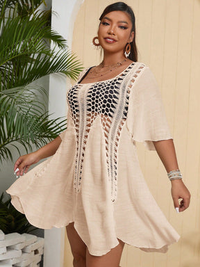 Vestido de Cobertura Feminino com Inserções em Crochê e Mangas Fluidas - Beatriz