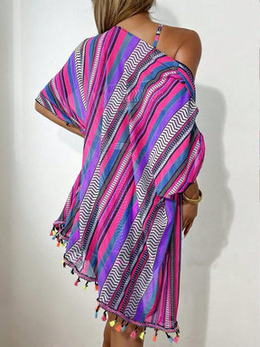 Conjunto Praia 4 Peças com Kimono – Estampa Geométrica Verão 2026