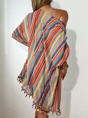 Conjunto Praia 4 Peças com Kimono – Estampa Geométrica Verão 2026